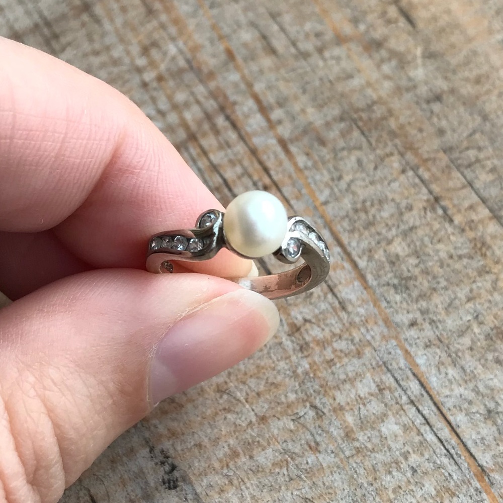 Pearl Ring with Diamonds - Sterling Silver 5
